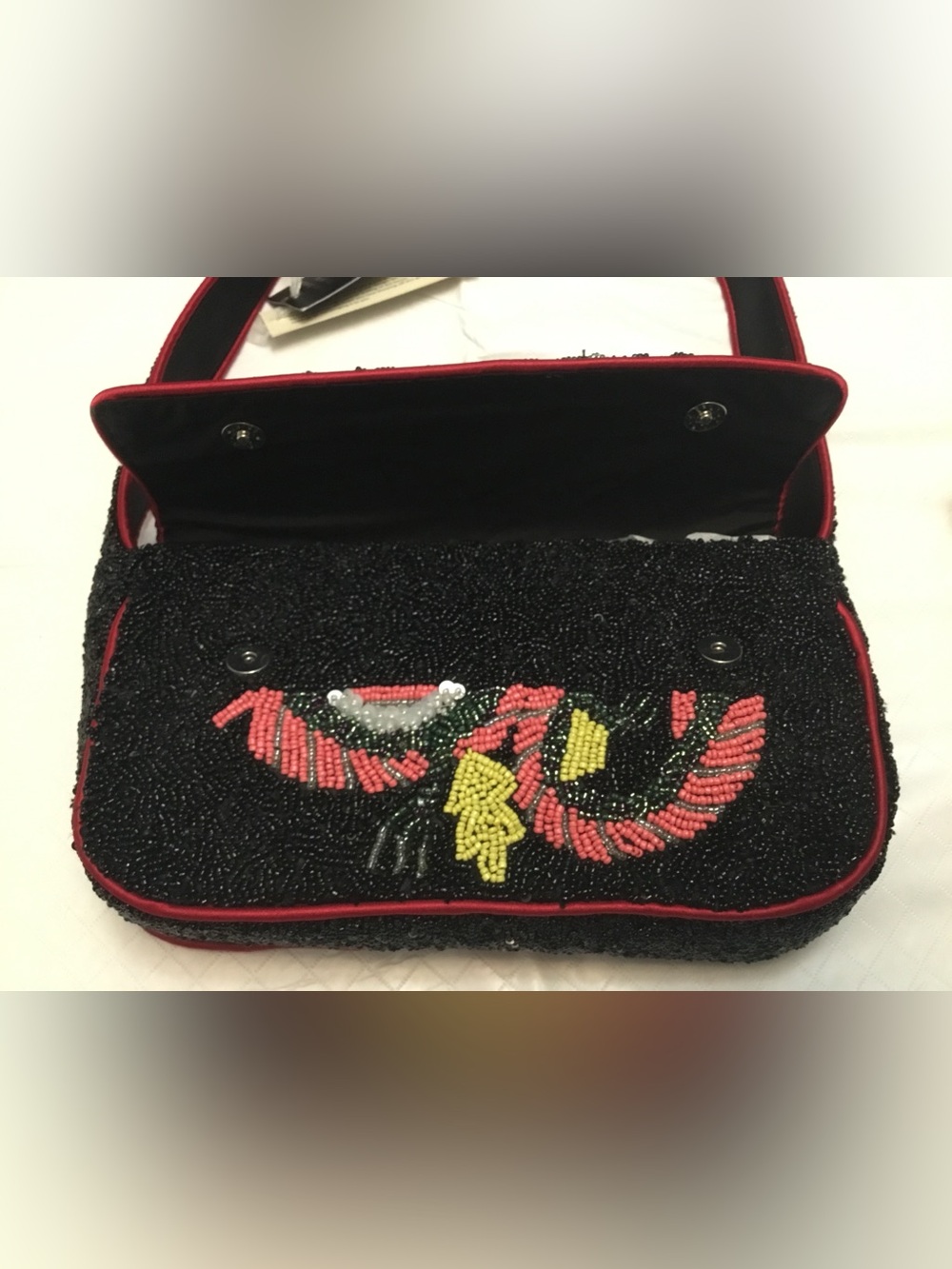 Beaded Black Shoulder Bag with Red Dragon Embroidery NO BRAND - Picture 10 of 15